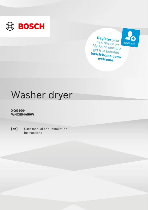 Bosch Dryer XQG100W-NC854A50W 9001615753_A Manual
