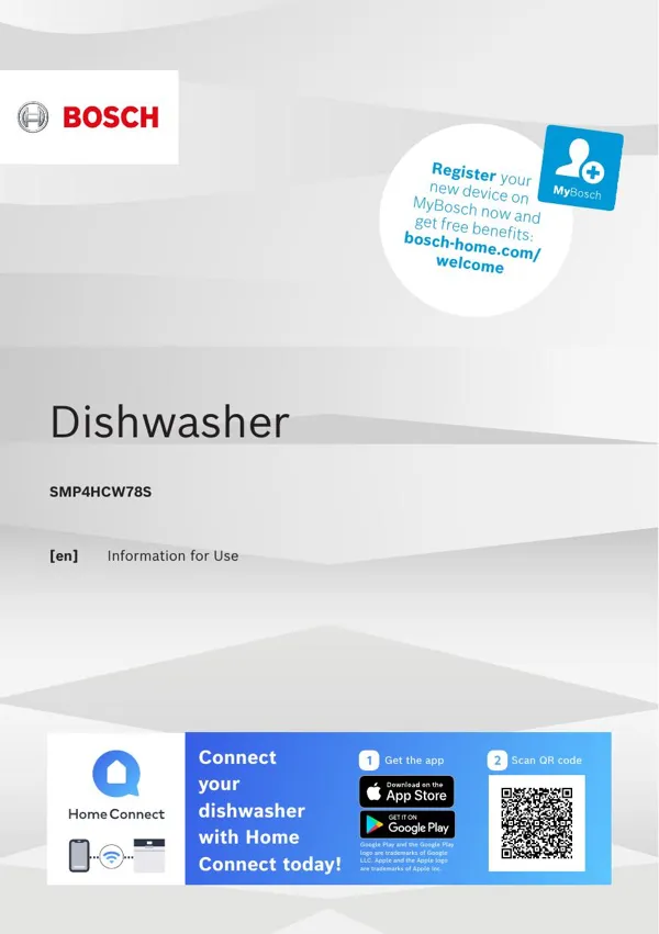 Bosch Dishwasher SMP4HCW78S 9001678242_A Manual